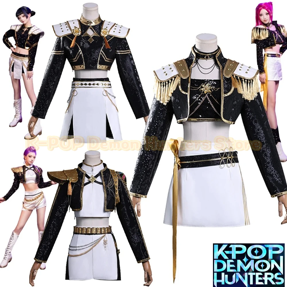 أزياء K-POP Demon Hunter Girl Group التأثيرية الجديدة: Lumi، Mira، Zoe النسخة السوداء لزي الرسوم المتحركة لعشاق لعب الأدوار ثنائي الأبعاد