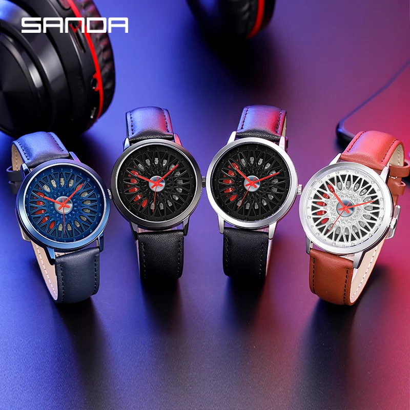 男性用防水腕時計,車のホイールスポーツ腕時計,リム付き防水,ファッショナブル,2023