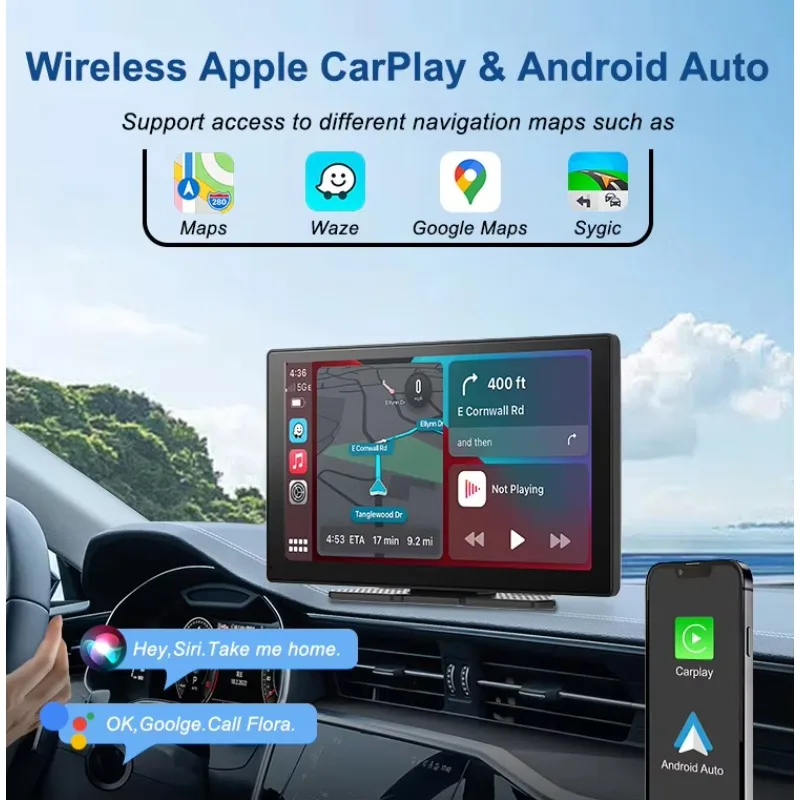 9 Inch Carplay Smart Screen Display Wireless Carplay Android Auto Car Stereo Dashboard Media Player AUX Audio 256G Micro SD Card view 3