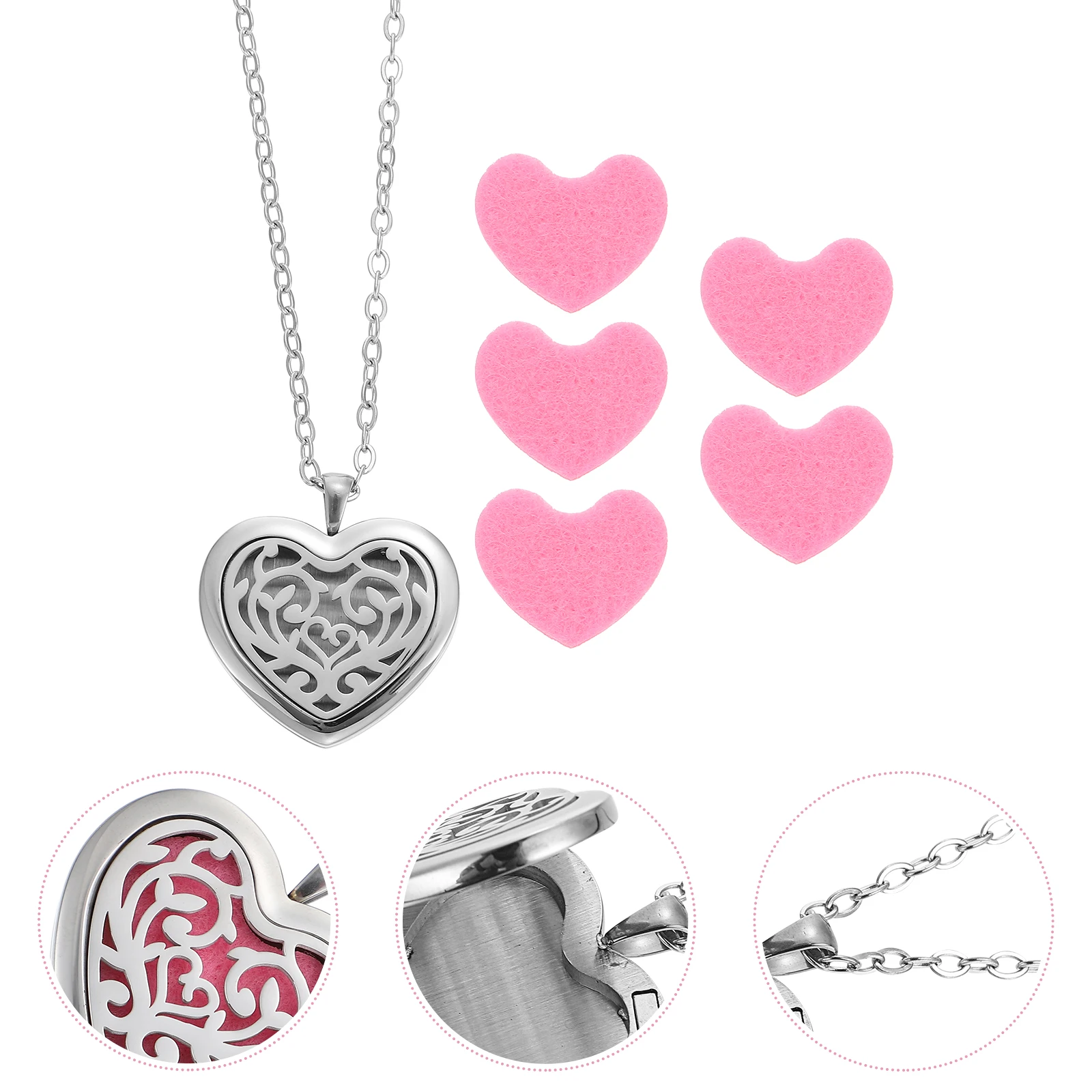 

Stainless Steel Heart shaped Diffuser Necklace 30mm Random Aroma Pendant Essential Oil Glamorous Personal Care