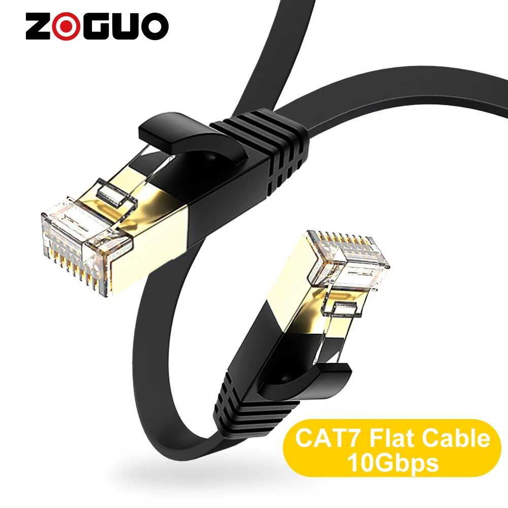 ZOGUO Cat 7 Flat Network Cable 10Gbps Flat Lan Cable with Shielded RJ45 Connectors for Modem, Router, Laptop, Computer 5m10m15m