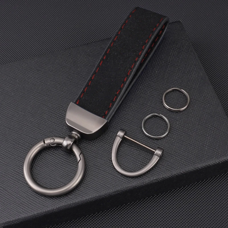Solid Color Keychain Suede Leather Car Business Metal Keyring Head Multi-color Optional Key Buckle Ring Chain Gift Accessories 4