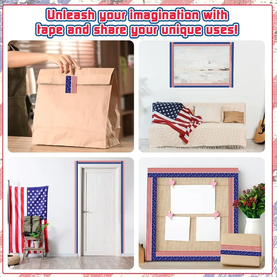 2 rolo de fita de embalagem patriótica 4 de julho bandeira americana fitas decorativas dia da independência pacote de embrulho de presente tira adesiva