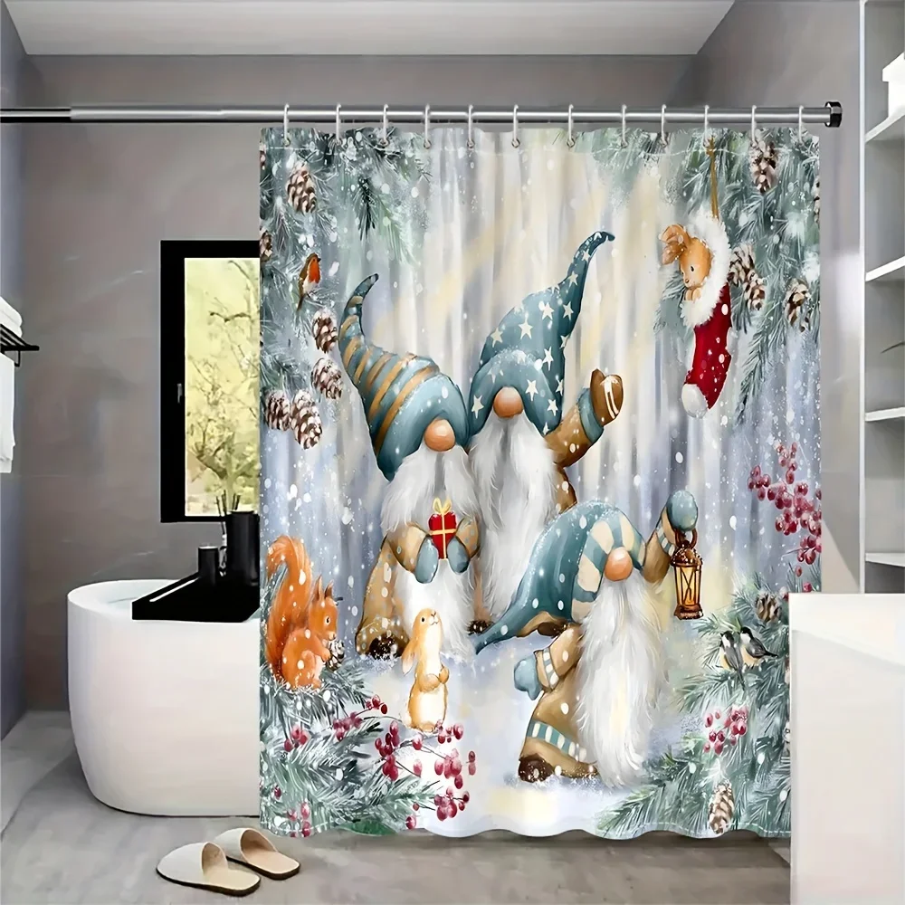 1pc Festive Dwarf Printed Shower Curtain - Durable Waterproof Design with Easy-Glide Hooks, Bathroom Partition & Accessories