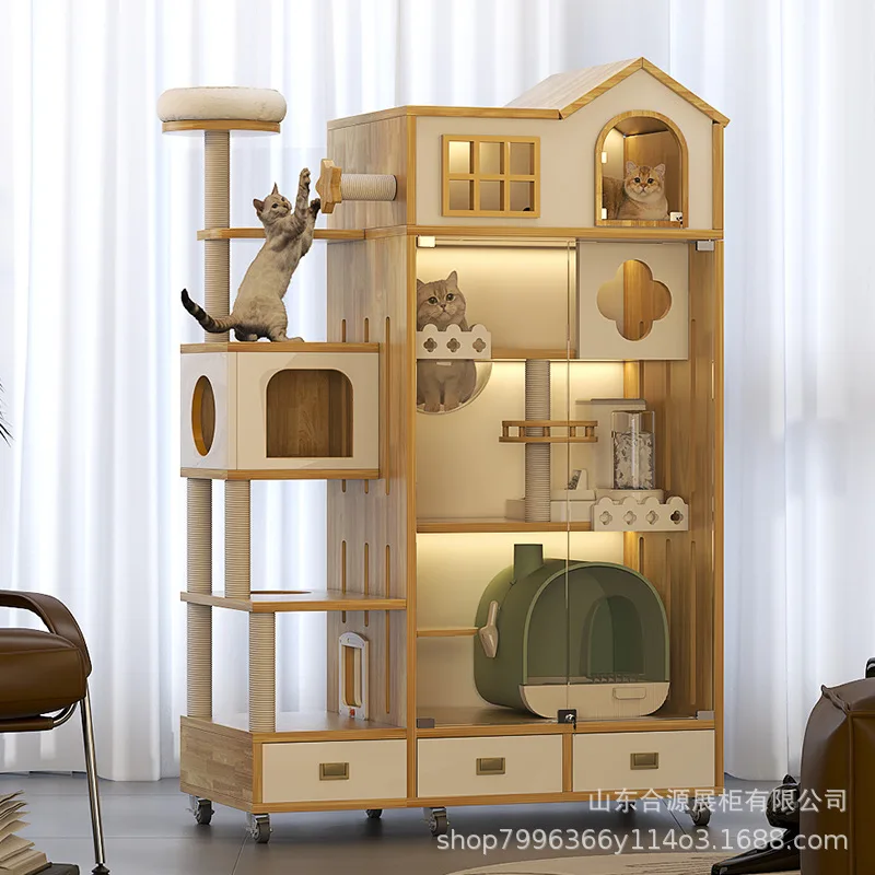 Cat Castle Big  Large Cats Cage Villa Three-story Solid Wood Large Luxury Household Cage Coffee Castle