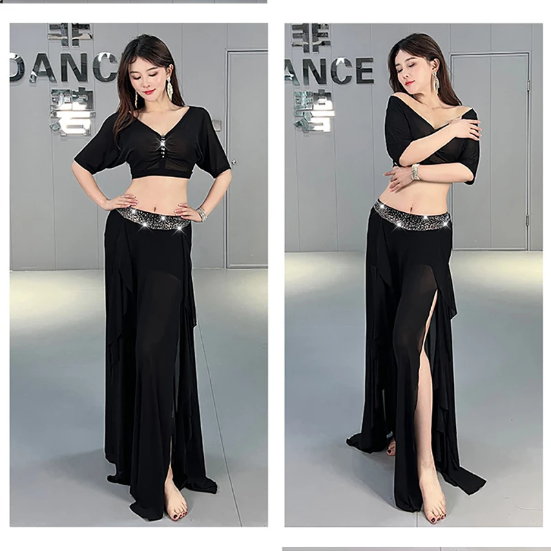 Belly Dance Worksuit Practice Clothes Top and Skirt 2 Pieces Set Training Suit Set For Adult Women Dancing Stage Performance