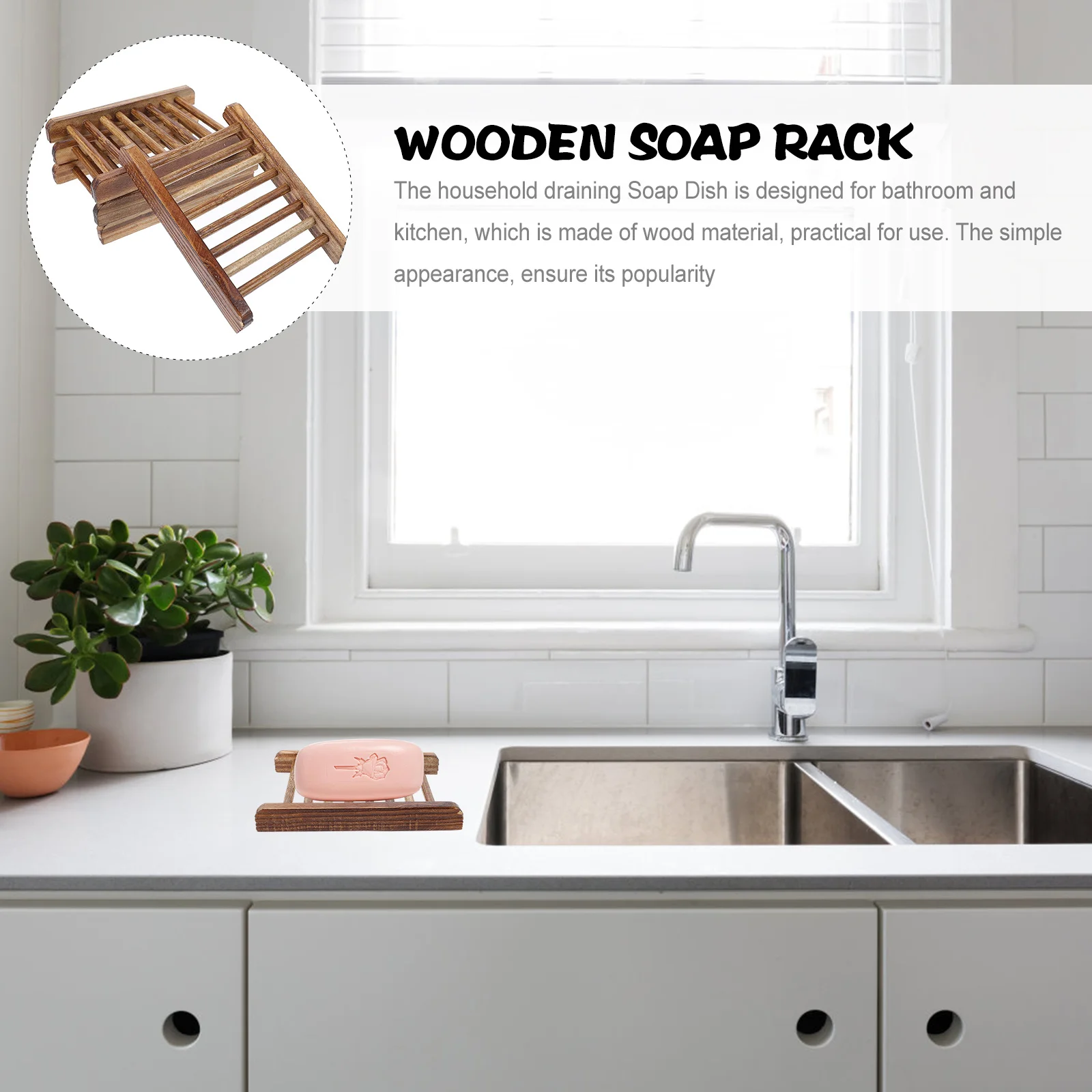 

4pcs Wooden Dish Self Draining Wood Soap Holder For Bathroom Kitchen Laundry Sponge Storage Bar Soap Organizer