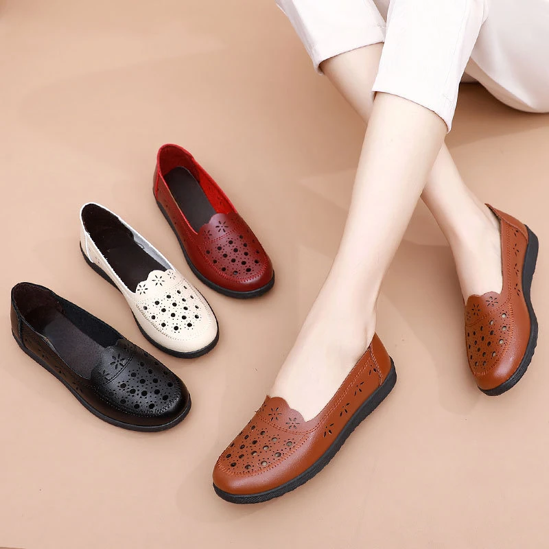 Summer Ballet Flat Shoes Woman Leather Mary Jane Casual Shoes Ladies Loafers Shoes Woman 2023