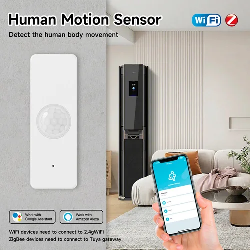 Imagen 2 del producto Sensor de Movimiento PIR WiFi Zigbee Tuya para Hogar Inteligente, Detector Infrarrojo, Alarma de Seguridad, Notificación por APP, Compatible con Alexa y Google