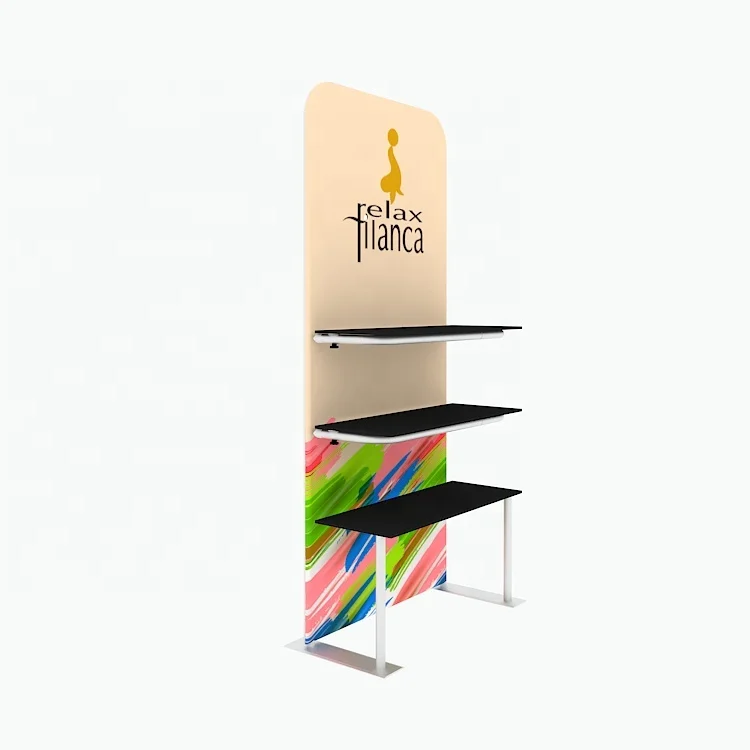 New design aluminum tube custom prints full color exhibition trade show shelf display stand advertising portable shelves display