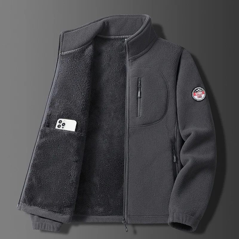Men's Polar Fleece Jacket Thickened Fleece Cardigan Middle-Aged Stand-Up Collar Warm Autumn Winter Outerwear