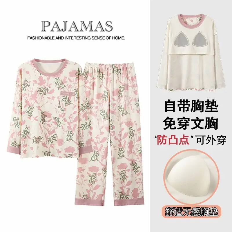 

2026 весенние пижамные комплекты из 100% хлопка с длинными рукавами и принтом для женщин, корейская свободная одежда для сна, домашняя одежда, Pijama Mujer, домашняя одежда