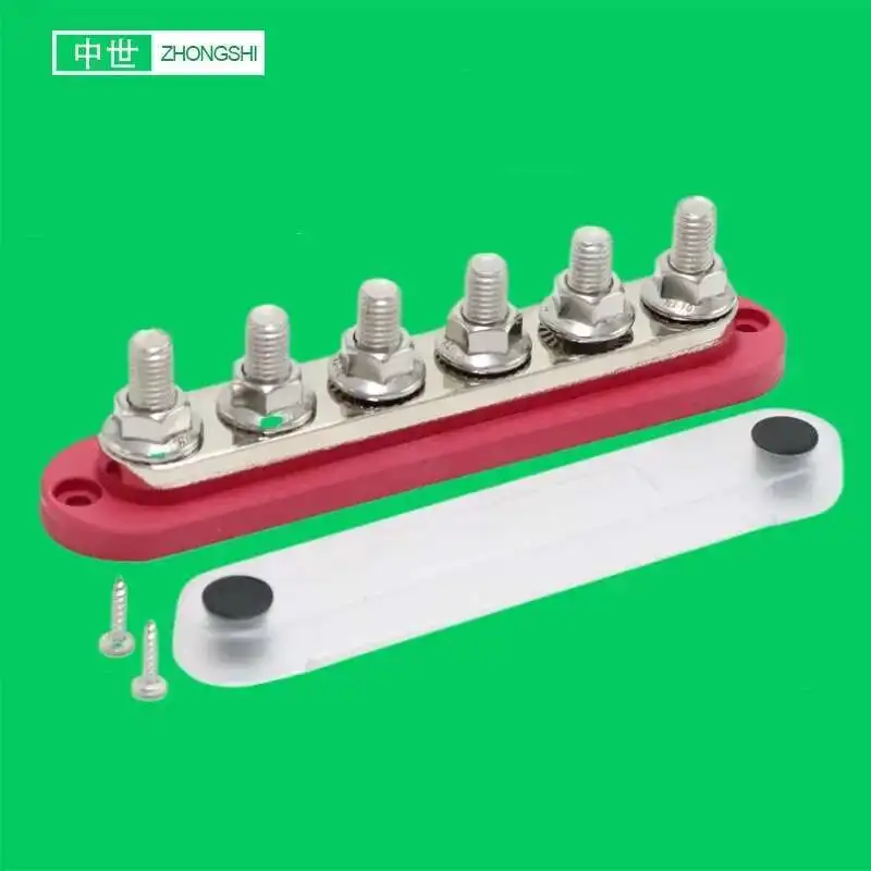 

Junction Box Heavy Duty 300A 304 Stainless Steel Bus Bar M10 Stud 6Way Terminal Distribution Block With Cover