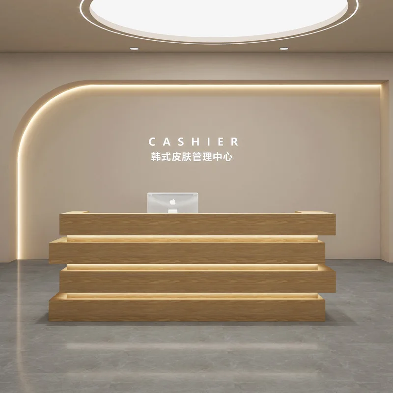 A bar counter, clothing store, cash register, company, simple and creative front desk reception