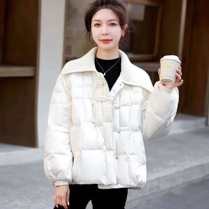 

Chinese Style Button Down Cotton Jacket Women's Winter 2023 New Knitted Large Lapel Long Sleeved Fashionable Short Outcoat Tide