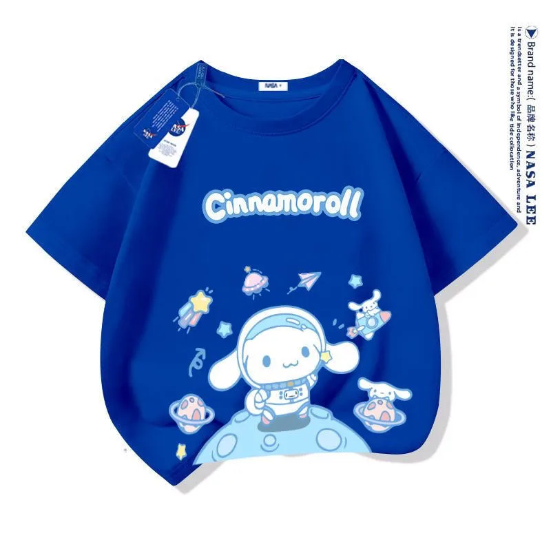 Kuromi-Camiseta de manga corta de Cinnamoroll para niñas, ropa de algodón puro, estilo princesa, atuendo bonito, camiseta de ocio para niños