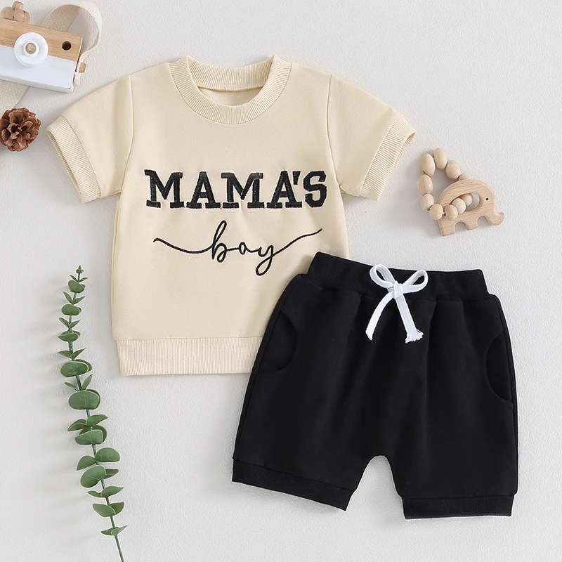 

2023-12-05 Lioraitiin 0-3Y Summer Baby Boy Outfits Short Sleeve Letter Embroidery Tops + Shorts Set Toddler Clothes 2Pcs