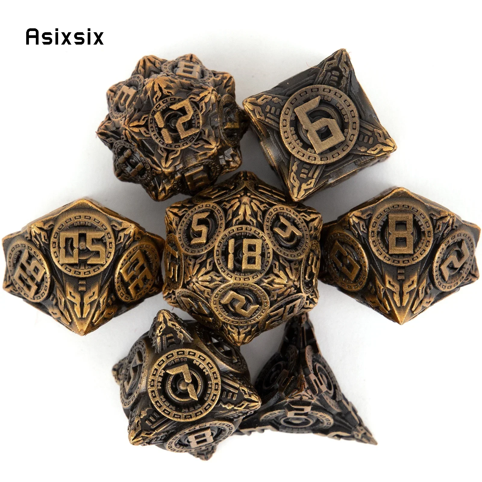 7 Pcs Yellow Circle Wheel Metal Dice Perfect For Card Games Board Games For Critical Role, Rpgs, D&D
