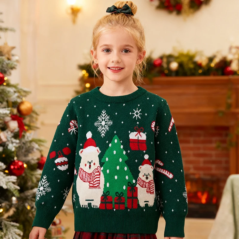 

Christmas Knit Sweater Tops 2-7Y Autumn Kids Clothing Cartoon Jacquard Loose Pullover Sweater Baby Girls Boys Knit Pullover