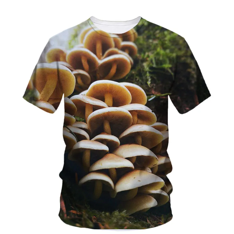 Colorful Fresh Mushroom Pattern Men\'S T-Shirt Street Personalized Trend Creative O-Neck Short Sleeve 3d Printing Oversized Shirt