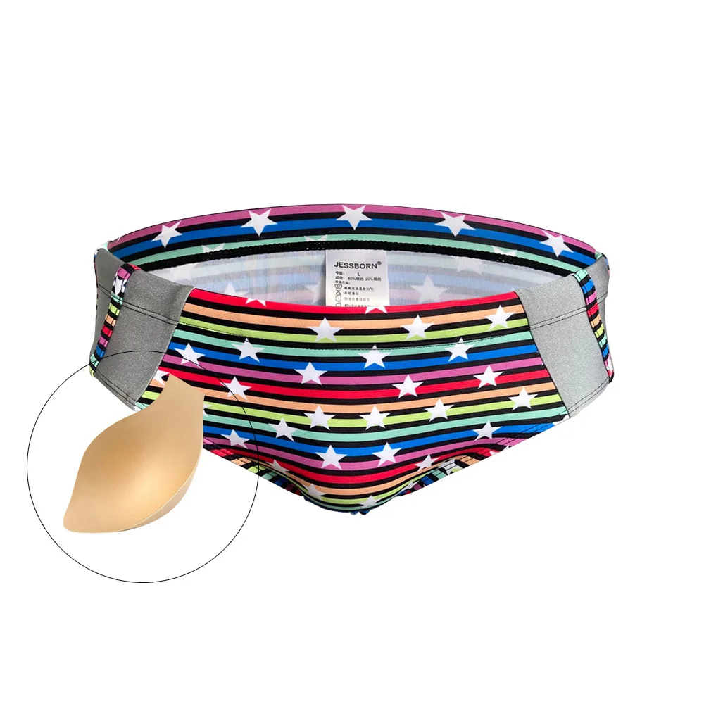 

2025 Fashion Triangle Swimsuit Men's Fashion Printed Star Low Waist Swimsuit Cup Striped Swimsuit 10084zb