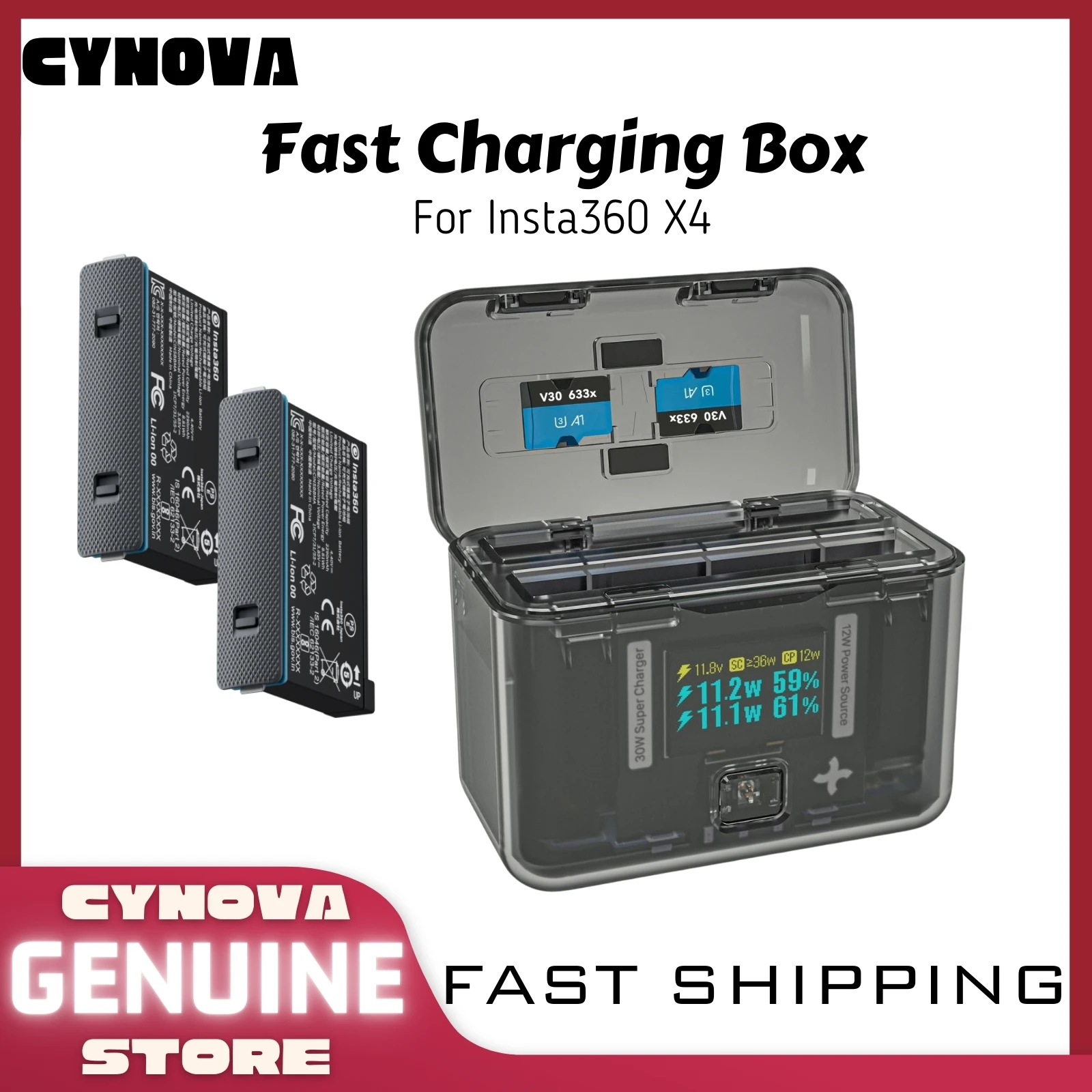 CYNOVA For Insta360 X4 Fast Charging Box Display Power Bank 2290mAh Battery Charger Storage Case For Insta 360 X4 Accessories