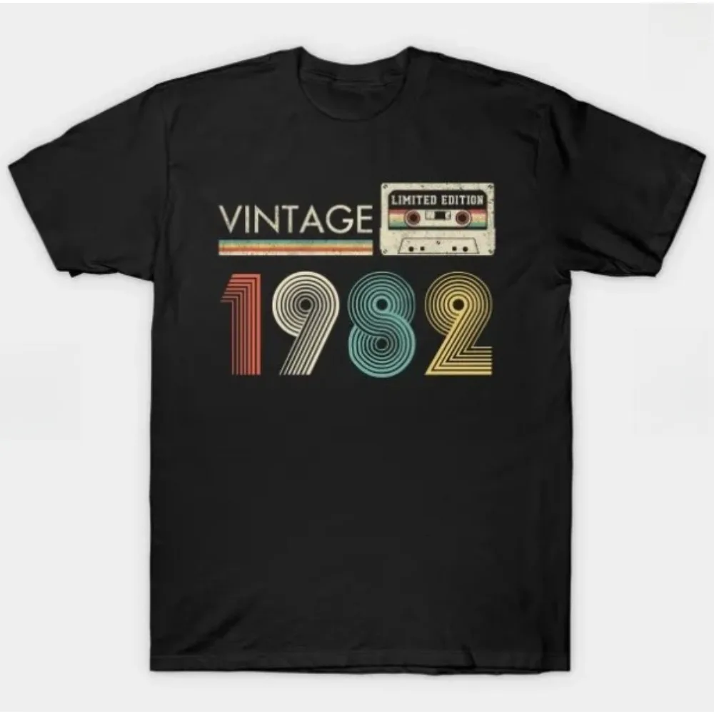 

Кассета 1982 года, 43 года, футболка в стиле ретро на день рождения для мужчин и женщин, свободный летний повседневный универсальный топ, подарок на день рождения, индивидуальный заказ