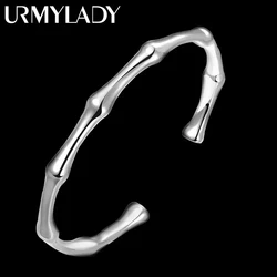 Pulseras de plata de ley 925 con articulación de bambú para mujer, joyería fina ajustable, elegante, a la moda, para fiesta de boda