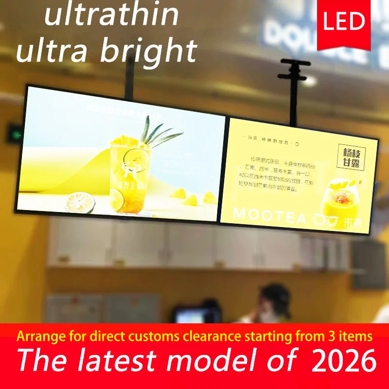 

Ultra thin lightbox billboard hanging wall mounted LED illuminated ordering board milk tea shop bar counter TV menu display