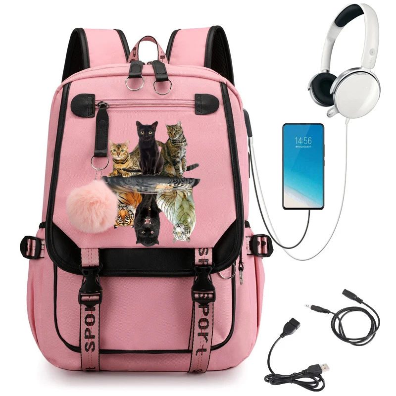 Women BackPack Large Capacity Bookbag Fashion Travel Female School Bag Student Computer Bagpack Cartoon Cat Tiger Anime Backpack