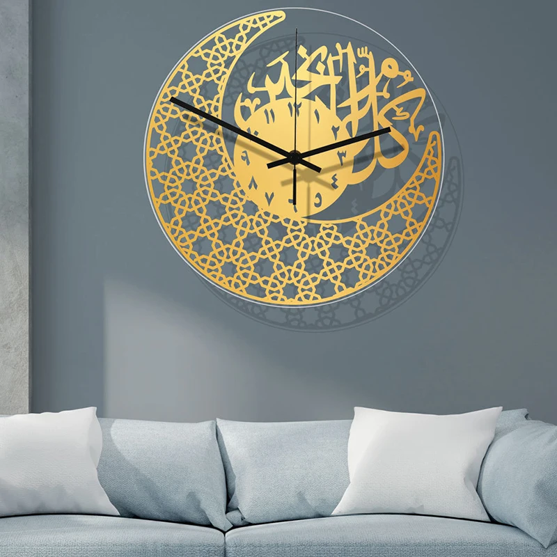 1pc Acrylic Mirror Decorative Clock Islamic Calligraphy Decoration Silent Wall Decor Home Clock Clock Wall 3d Pendulum