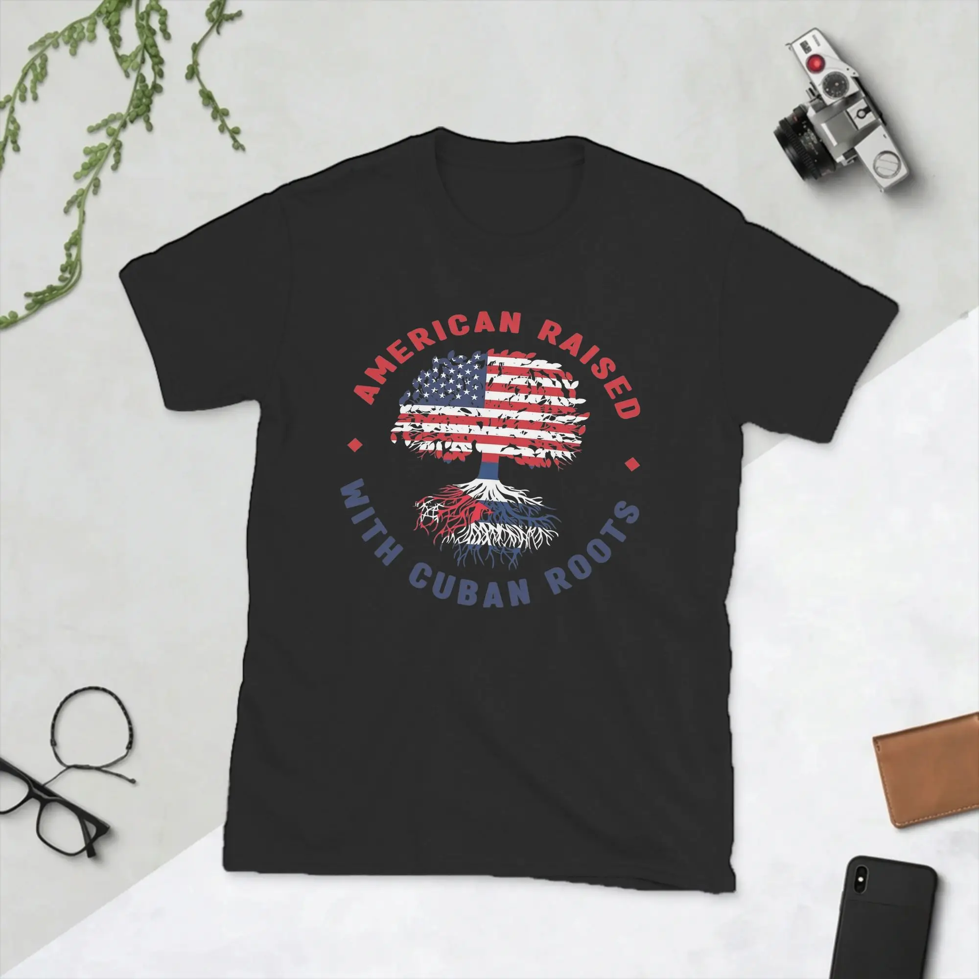 Men's T-Shirts American Raised with Cuban By Roots Vintage Cotton Tee Shirt Short Sleeve  T Shirt Round Collar Tops Gift Idea