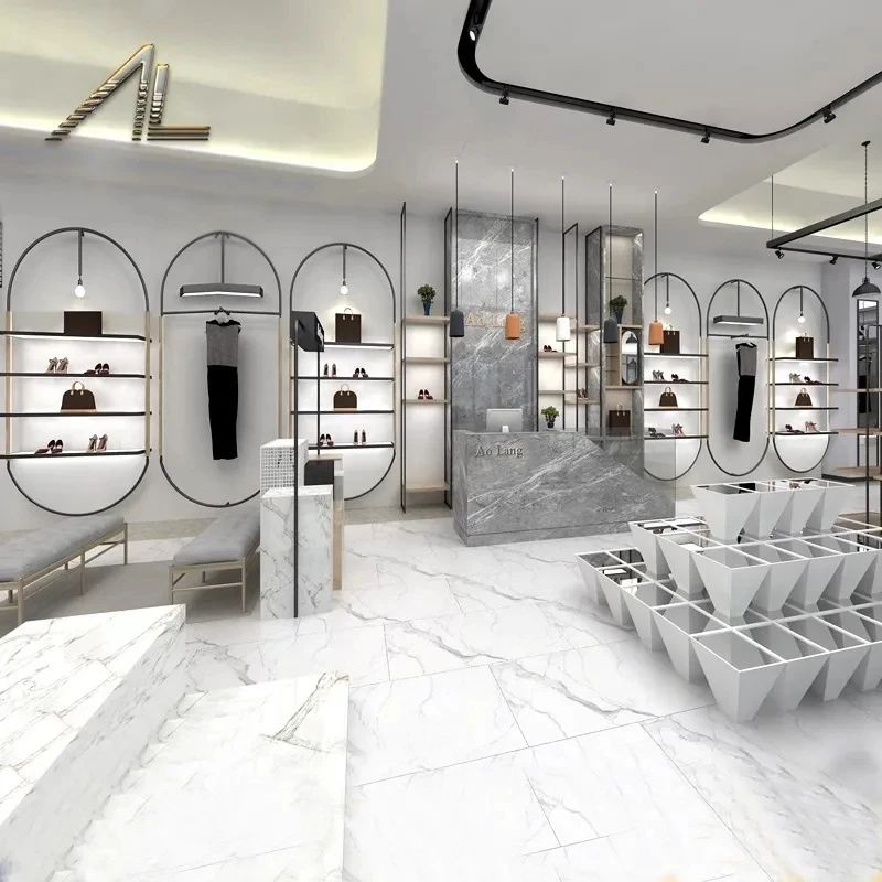 custom.Polished Surface Multifunctional Metal Display Rack Shoes Clothing Bags Retail Advertising Wall Holder