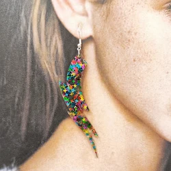 KUGUYS-pendientes largos con forma de rayo para mujer, aretes largos con forma de estrella, purpurina, espejo, láser, leopardo, accesorios acrílicos de moda