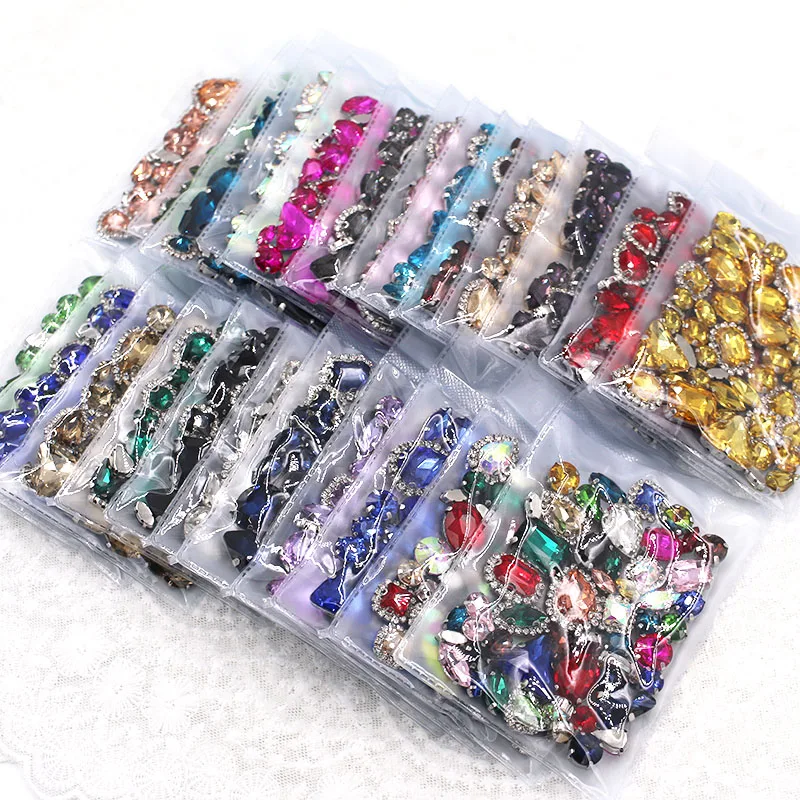 New Arrival Mix Size Mix Shape Cup Chain Rim Crystal Stones Gold Claw Setting Glass Rhinestone Sewing Clothing Accessories