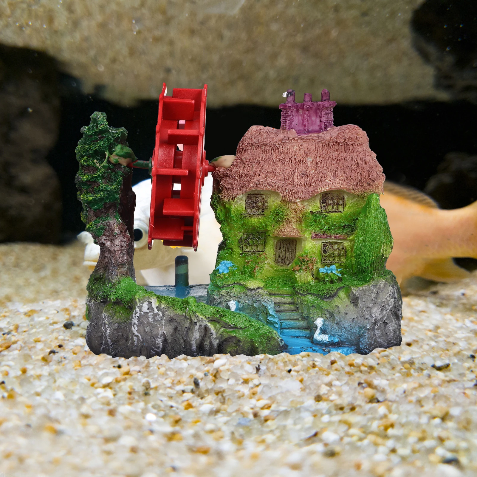 

driven Windmill Straw Hut Fish Tank Decoration Aquarium Landscape Prop Resin naments Mini Scene Realistic Scenery Hidden