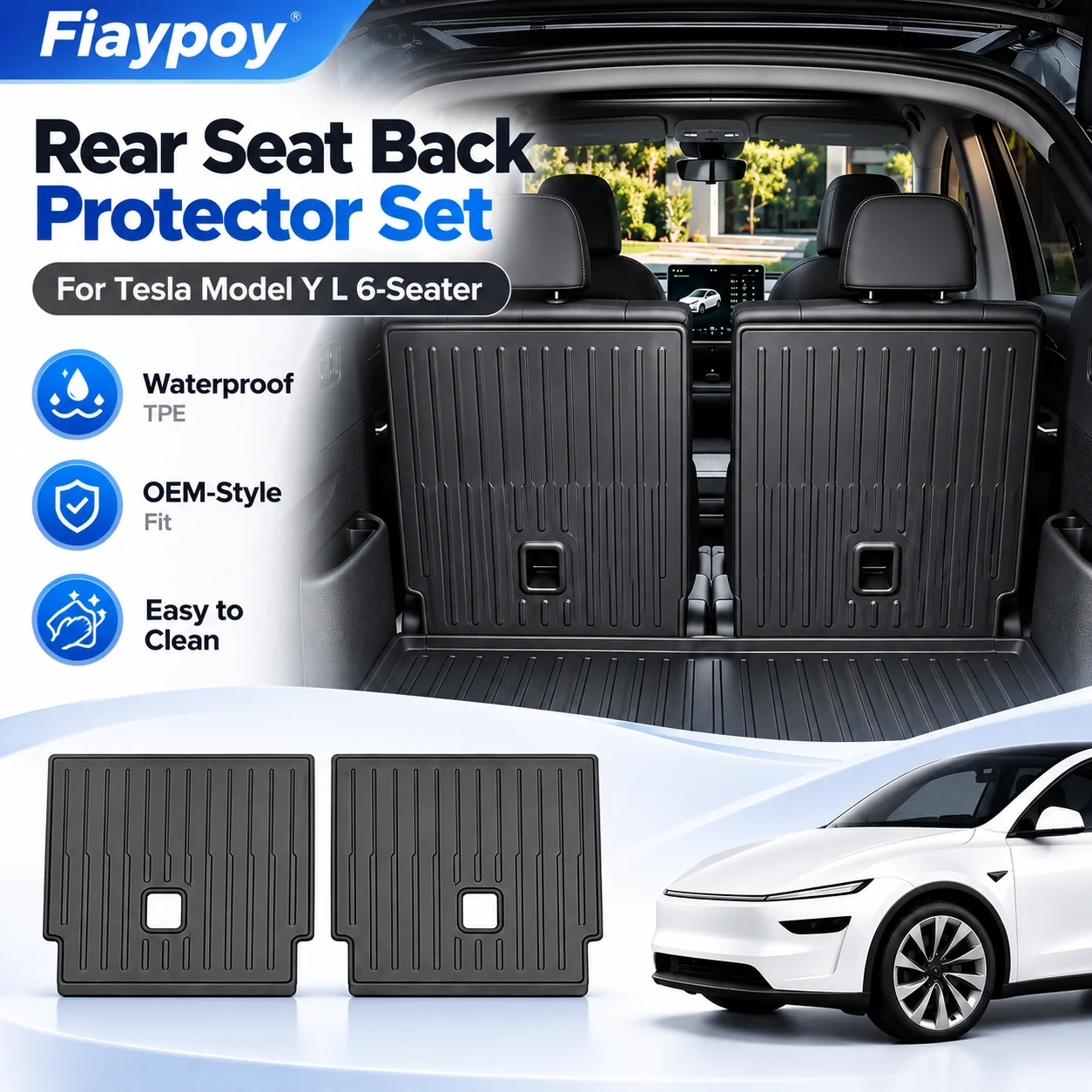 Seat Back Protector Trunk Cargo Mat Set for Tesla Model Y L 2026 6-Seater Waterproof TPE Rear Seat Backrest Liner OEM-Style