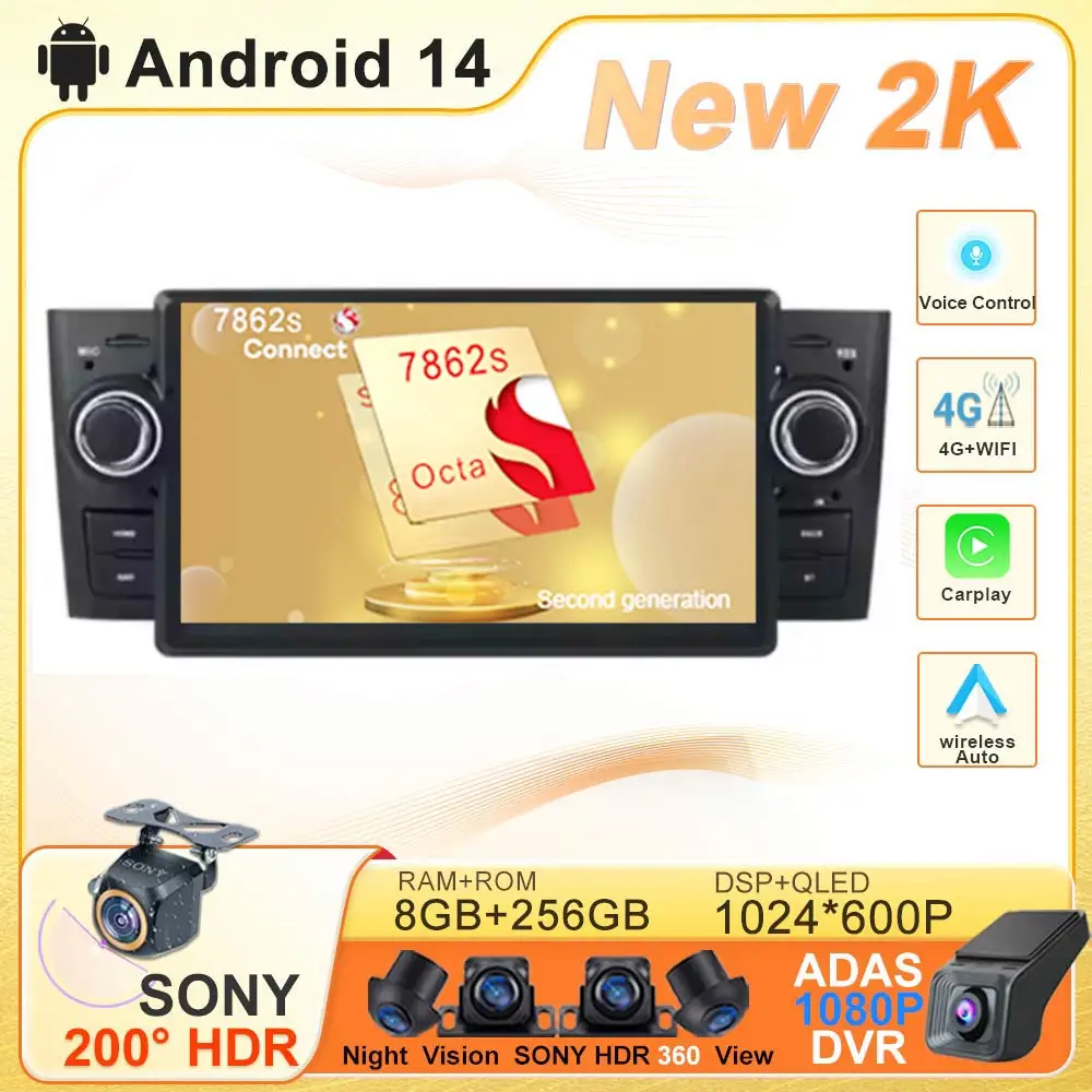 

7-дюймовый автомобильный радиоприемник Android 14 для FIAT Grande Punto Linea 2007-2012 Мультимедийный плеер Стерео GPS-навигация Авто Радио Экран DVD BT