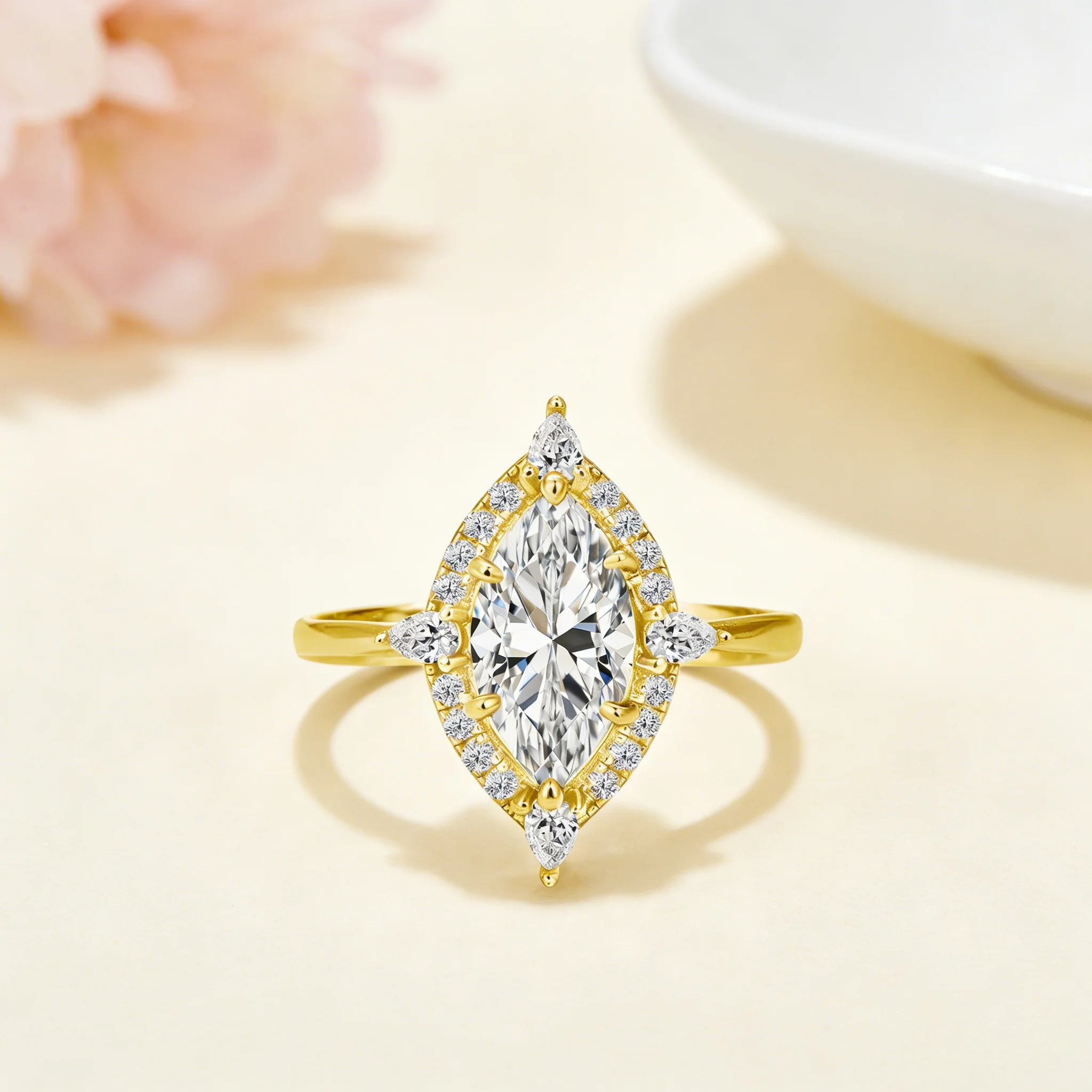

Luxury 2ct Moissanite Diamond Ring 14k Gold Filled Marquise Cut Engagement Bands Christmas Valentine's Day Jewelry Gift for Her