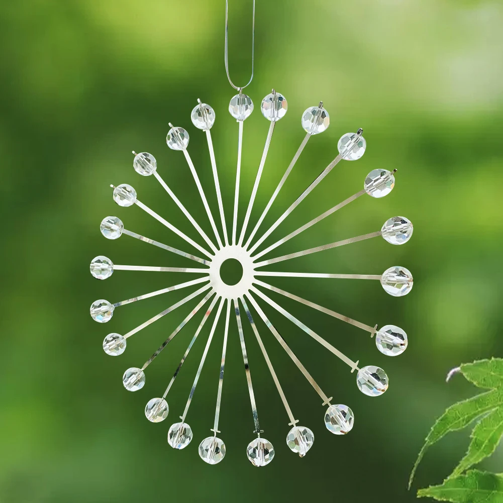 

Stainless Steel Crystal Dandelion Wind Hanging Ornament Rotating Wind Chimes Window Wedding Curtain Chandelier Home Decor Garden
