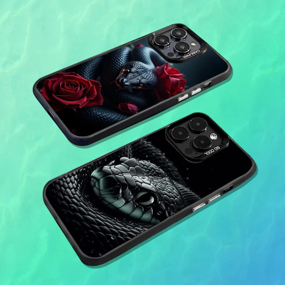 

Black Cool Snake Phone Case For iPhone 16,15,14,13,12,11,Mini,Pro,MAX Black Matte Shockproof Cover