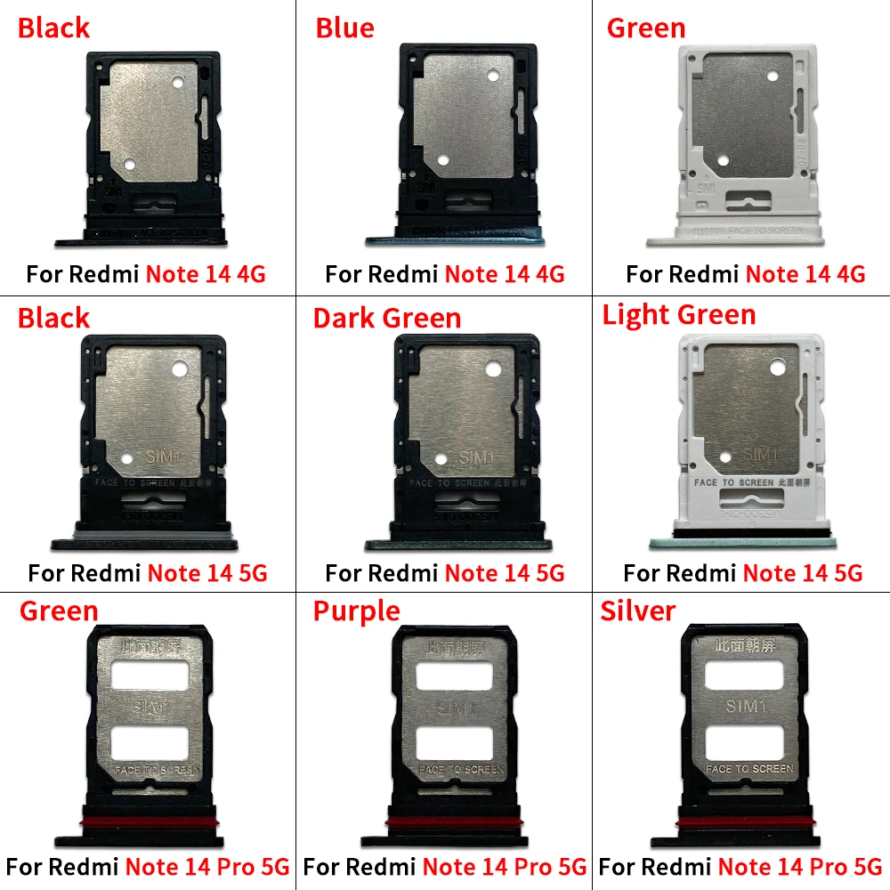 10 Pcs For Xiaomi Redmi Note 14 4G 5G / Redmi Note 14 Pro Plus 5G SIM Card Tray Slot Holder Adapter Socket Repair Parts