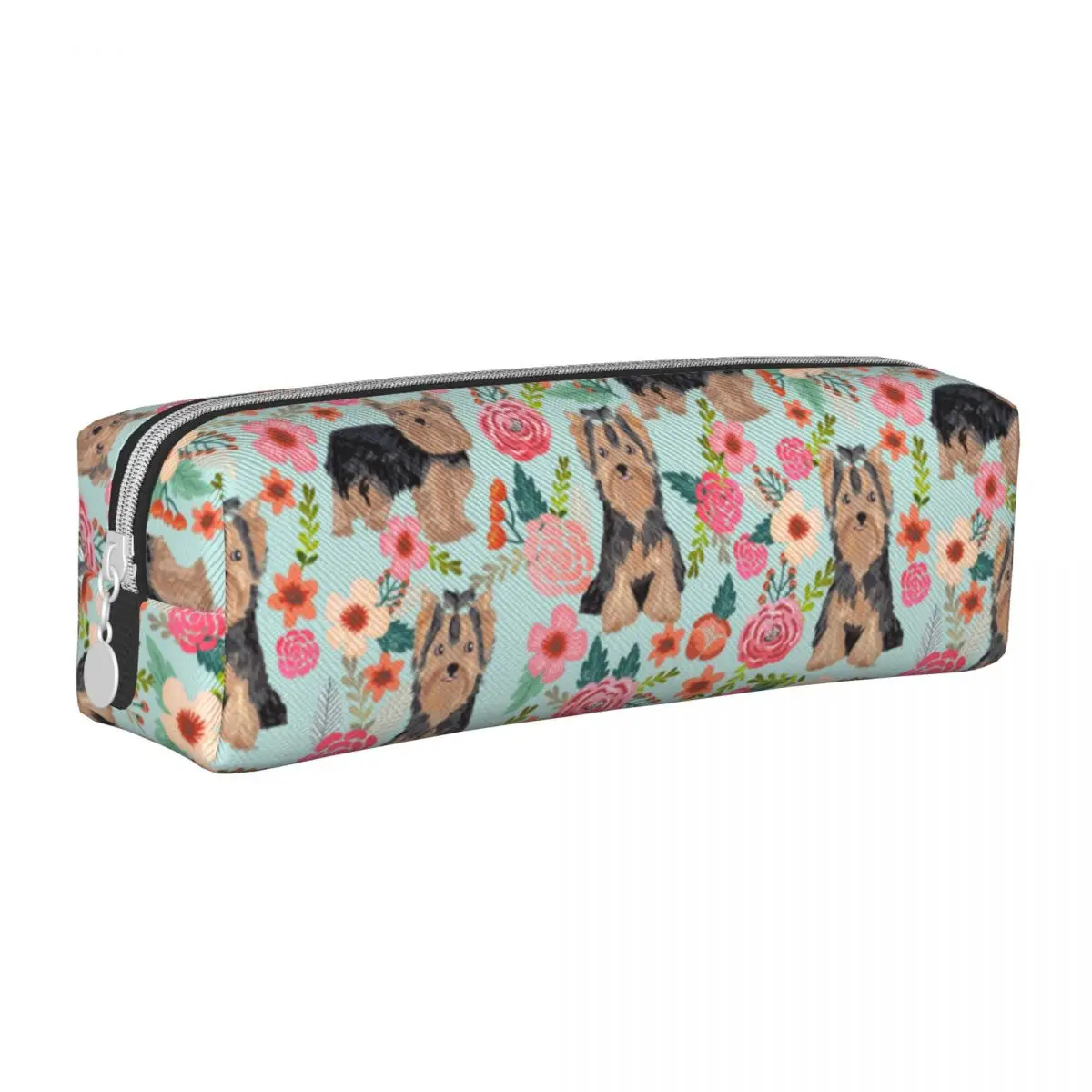 Yorkshire Terrier Dog Vintage Florals Pencil Cases Classic Animal Pen Pencil Bags Kids Large Storage Students Pencilcases