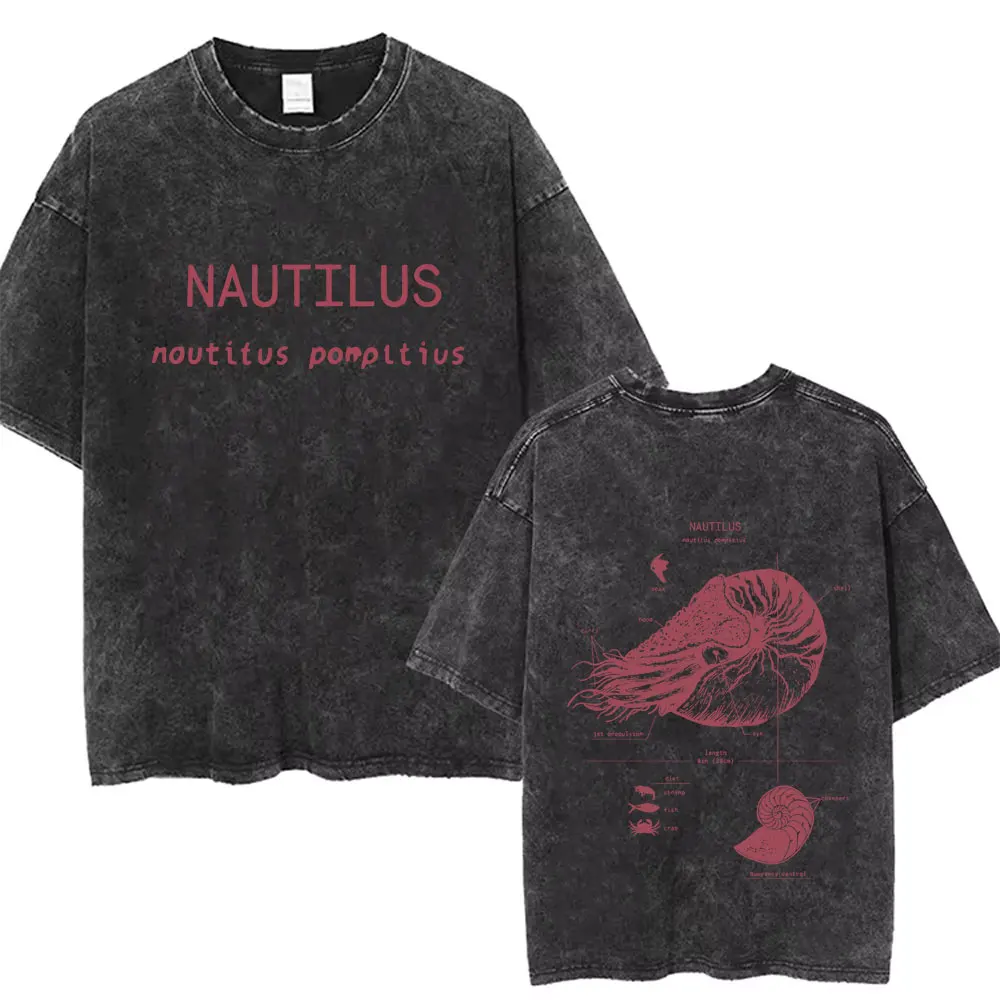 

Funny Nautilus Anatomy Vintage Washed T-shirt Men Women Casual Oversized Short Sleeve T Shirts Unisex Fashion Tshirt Streetwear