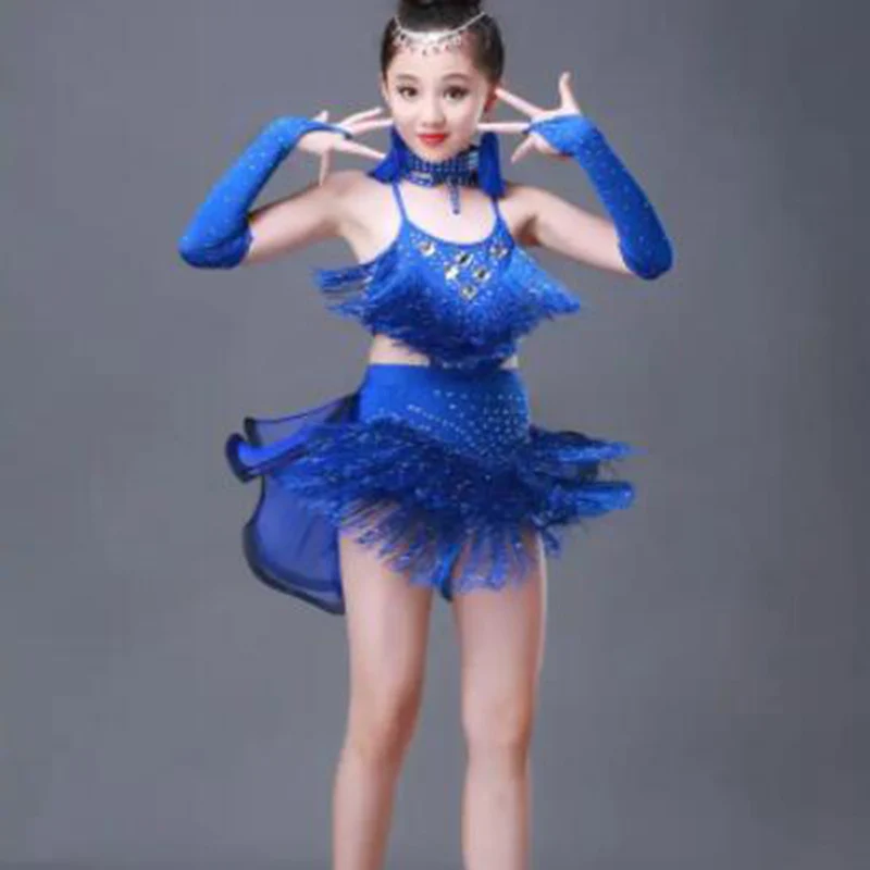 Girls Latin dance jazz dance skirt performance clothing girls princess dress sequins cheerleading dance children's costumes