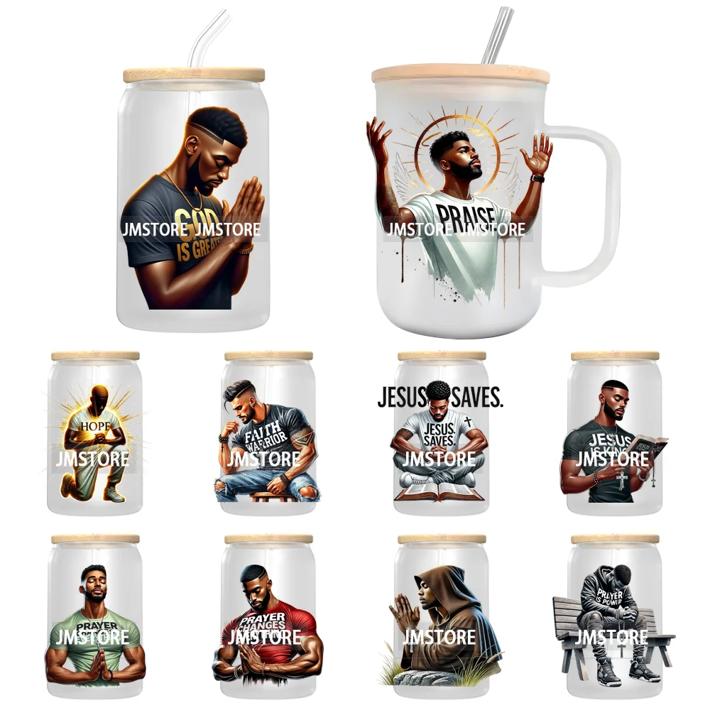Black Christian Men Prayer Religious Quotes UV DTF Decals Ready To Apply Transfer Stickers Durable For 16OZ Libbey Cold Cups Mug