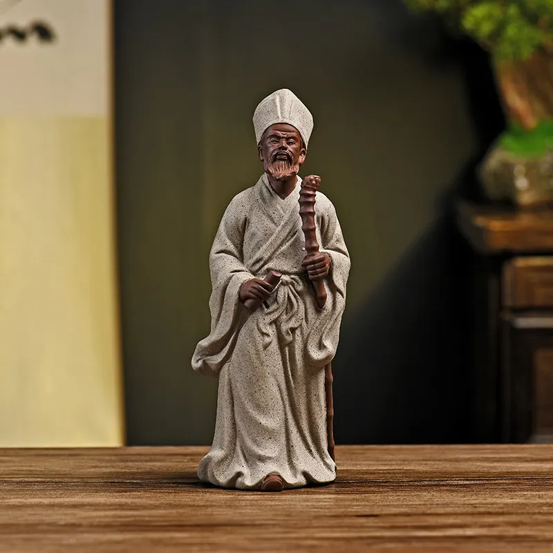 Chinese style purple clay sculpture of Su Dongpo historical figures home and office desktop decorations ornament