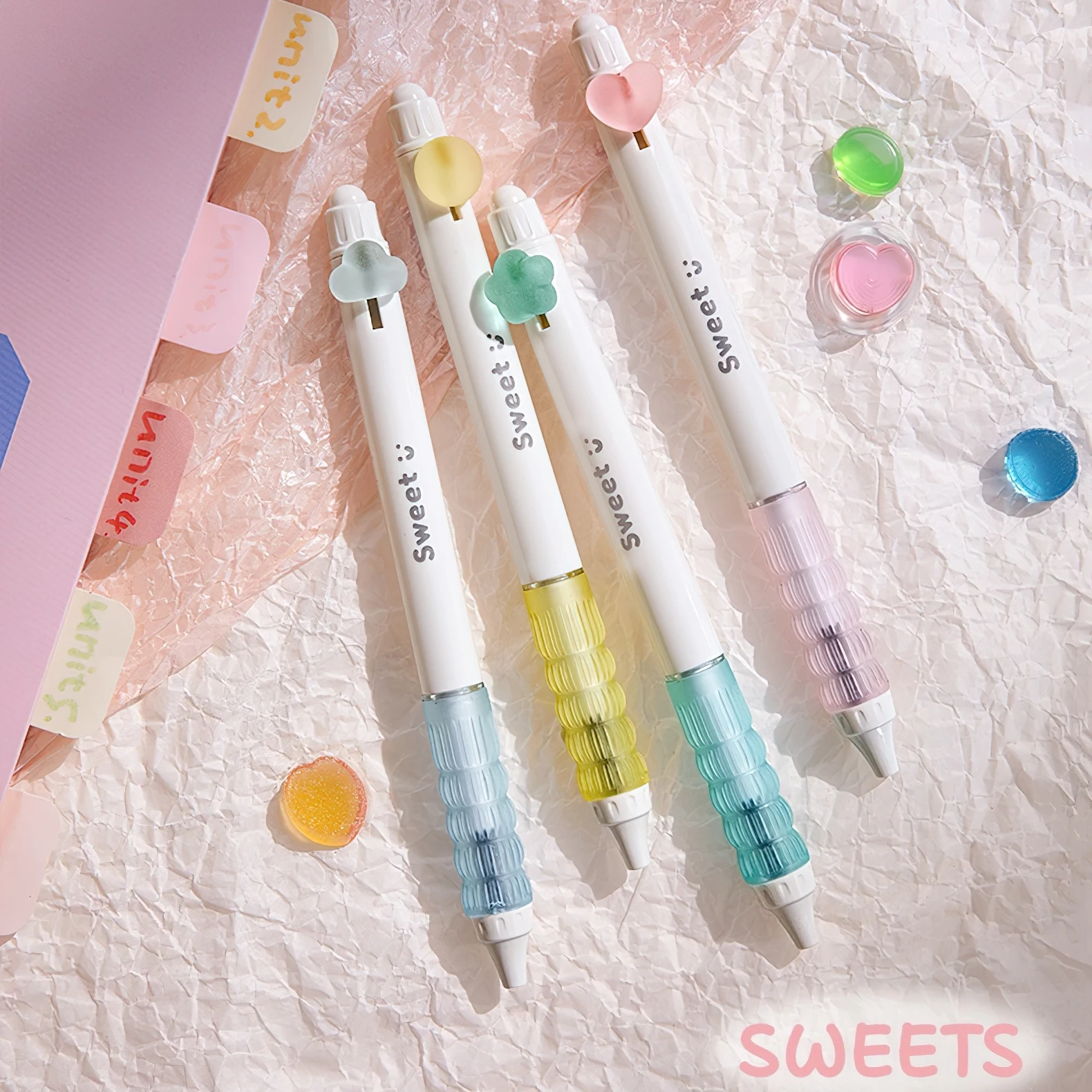 4pcs Candy Gel Pens Set Sweet Rainbow Milk Chocolate 0.5mm Ballpoint Quick-dry Black Color Ink for Writing School A7711