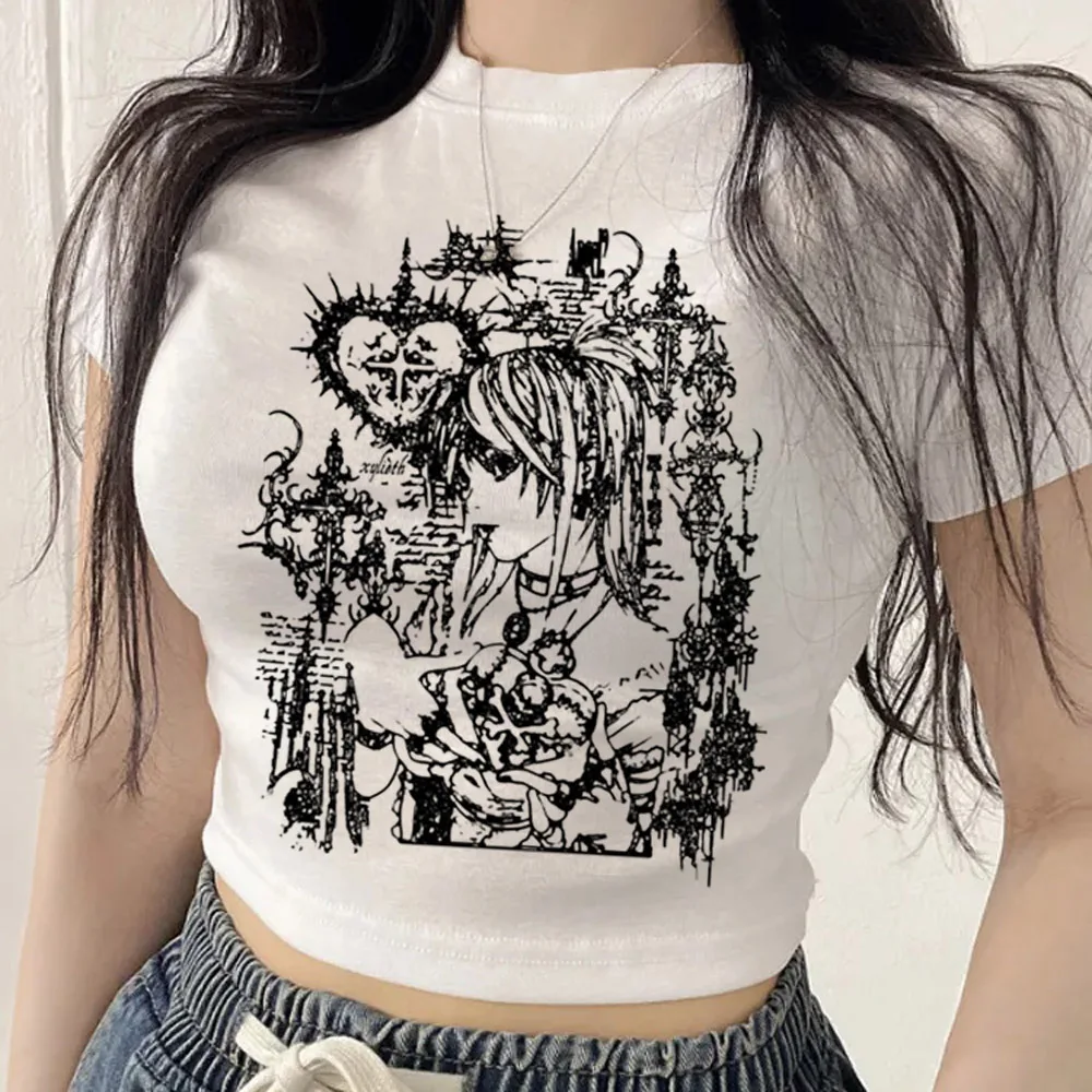 Death Note cropped top teen harajuku cheap japanese baddie anime t-shirt japan y2k gothic gyaru