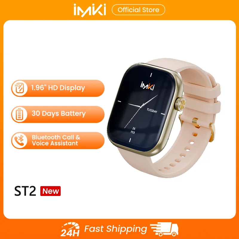 

IMIKI ST2 Smartwatch 1.96‘’ HD Display Voice Assistant Bluetooth Phone Call GPS Health Monitoring IP68 Waterproof Smart Watch